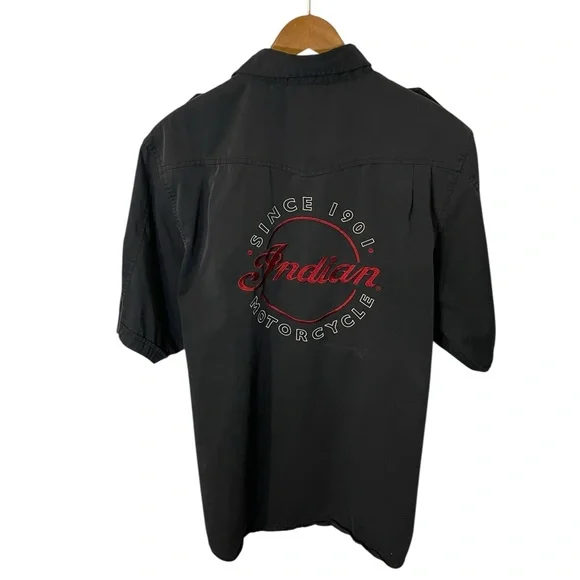 BF1346 Indian Motorcycle Shirt Mens Large Black Work Button Up Since 1901 Logo - Picture 4 of 5